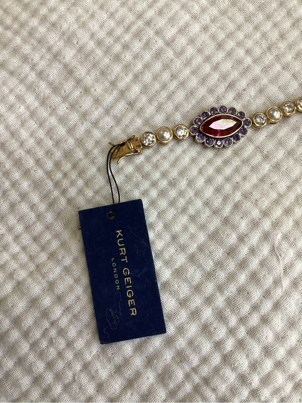 Kurt Geiger Gold Tone Bracelet with Pink, Turquoise & Green Stones NWT - Picture 2 of 6